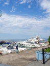 Boats in the port of Batumi. Ships in the harbor. Moored to the shore of the court. Transport for recreation on the Royalty Free Stock Photo