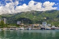 Boats in the port and marina by the Old town in Budva Montenegro on the Adriatic Sea Royalty Free Stock Photo