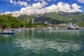 Boats in the port and marina by the Old town in Budva Montenegro on the Adriatic Sea Royalty Free Stock Photo