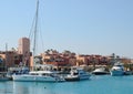 Boats in port next to the fishing market, Hurghada, Egypt Royalty Free Stock Photo