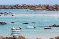 Boats in the port on the Pink Granite Coast (cote de granite rose in french). Brittany (Bretagne), France