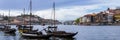 Boats with porto wine in Porto, Portugal. Douro River Royalty Free Stock Photo