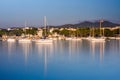 Boats in Portocolom harbour, blue sky and water Royalty Free Stock Photo