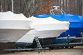 Boats protected by shrink wrap