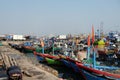 Boats at Qui Nhon Fish Port, Vietnam in the morning. Royalty Free Stock Photo