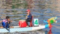 Boats racing in the Love River for the Dragon Boat Festival in Kaohsiung, Taiwan. Royalty Free Stock Photo