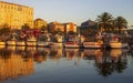 Boats Reflected in Golden Light at Fishing Port of Ferrol La Coruna Galicia Royalty Free Stock Photo