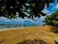 Boats for rental in empty beach in Bali Royalty Free Stock Photo