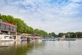 Boats and restaurants at the Aasee lake in Munster Royalty Free Stock Photo