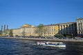 Boats on the river Fontanka and the Clinic of surgery named afte Royalty Free Stock Photo