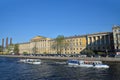 Boats on the river Fontanka and the Clinic of surgery named after Kupriyanova Royalty Free Stock Photo