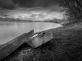 Boats on river Sava riverbank Royalty Free Stock Photo