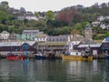 Boats on the river in the small coastal town of Looe in Cornwall