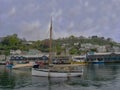 Boats on the river in the small coastal town of Looe in Cornwall