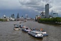 Boats river Thames London skyline skyscrapers Royalty Free Stock Photo