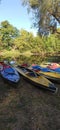 Boats river Vorskla Ukraine summer