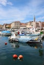 Boats, Rovinj harbor, Croatia, buildings behind