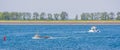 Boats sailing at the beach of tholen, recreational water sports, Zeeland, the netherlands