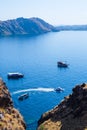 Boats sailing near Padar island in the Komodo National Park, Indonesia. As seen from the top of the mountain Royalty Free Stock Photo