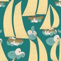 Boats sailing seamless pattern