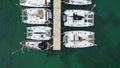 View From Above Of Sailboats Berthed At Marina