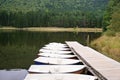 Boats on the saint ana volcanic lake, romania Royalty Free Stock Photo