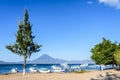 Boats & San Pedro volcano, Lake Atitlan, Guatemala Royalty Free Stock Photo