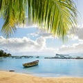 Boats on the sea in Cap Malheureux, Mauritius island. Royalty Free Stock Photo