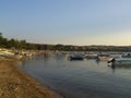 Boats on sea in Guneyli bay Gallipoli Turkey