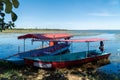 Boats serving tourists.The water,the swamp,fog,the mountain,the beautiful sky and cloud at Bueng Khong Long,Seka district,Bung Kan Royalty Free Stock Photo