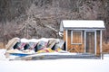 Boats and Shed Covered in Snow