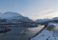 Boats in the sheltered harbor at Nord-Lenangen, Lyngen, Troms county, Norway