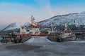 Boats in the sheltered harbor at Nord-Lenangen, Lyngen, Troms county, Norway