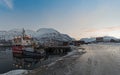 Boats in the sheltered harbor at Nord-Lenangen, Lyngen, Troms county, Norway