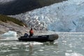 Boats from the ship Via Australis in the Bay of the Pia glacier. Royalty Free Stock Photo