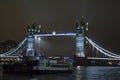 Boats and ships at london tower bridge at night Royalty Free Stock Photo