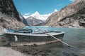 Boats on the shore of the beautiful Laguna Paron. Huascaran National Park, Peru Royalty Free Stock Photo