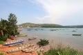 The boats on the shore of Tanganyika lake in Kigoma city, Tanzania. Royalty Free Stock Photo