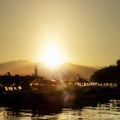 people at harbor during sunset Royalty Free Stock Photo