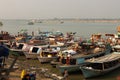 Boats in a slum near the river in Mandalay, Myanmar Royalty Free Stock Photo