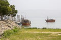 Boats at the small jetty at the Yigal Allon Centre on Gallilee Royalty Free Stock Photo