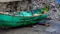 Small row boat used by fisherman on the island of Barbaros Royalty Free Stock Photo