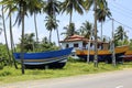 Boats of Sri Lankan fishermen in the village of Hikkaduwa..