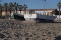 Boats stranded on the beach Royalty Free Stock Photo