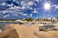 Boats on sunny beach Hammamet, Tunisia, Mediterranean Sea, Afric Royalty Free Stock Photo