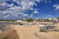 Boats on sunny beach Hammamet, Tunisia, Mediterranean Sea, Afric Royalty Free Stock Photo