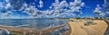 Boats on sunny beach Hammamet, Tunisia, Mediterranean Sea, Africa, HDR Panorama Royalty Free Stock Photo