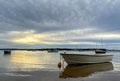 Boats between islands during a sunrise storm near Brisbane, Australia