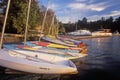 Boats at sunset in the Basin Harbor in Vermont