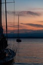 Boats at sunset on Elliot Bay Royalty Free Stock Photo